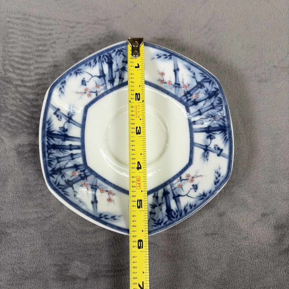 Porcelain Japanese Fan Snack Plate With Cup & Saucer Bamboo Blue & Pink Charity - Picture 16 of 16